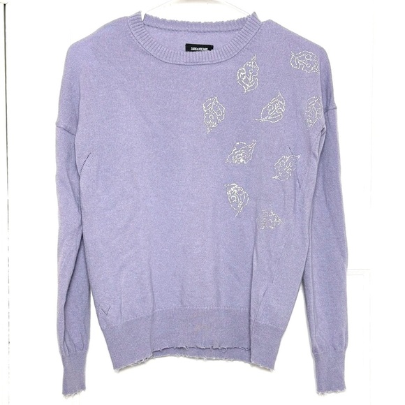 ZADIG VOLTAIRE Cashmere & Wool Lilac Crystal Leaf Crewneck Pullover Sweater XS - Picture 3 of 6